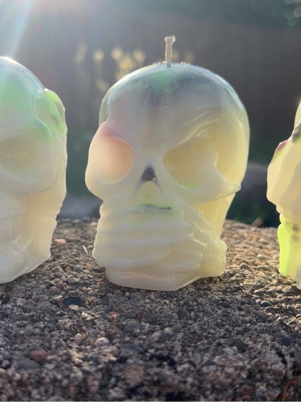 Hand-Poured Pale Multicolor Skull Candle - Home Accents